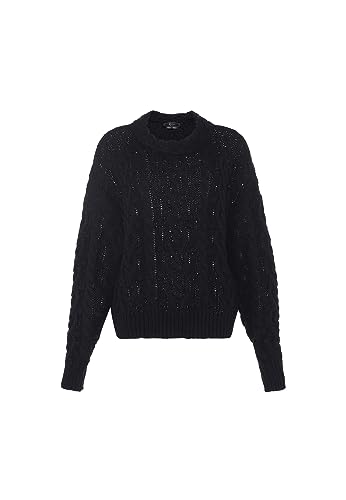 faina Damski sweter z igłą w stylu vintage, skręcany kwiat, dziergany, okrągły dekolt, czarny, rozmiar XL/XXL, czarny, XL
