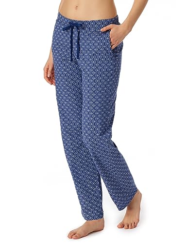 Schiesser Damskie spodnie do spania długie mieszanka bawełny + relaks, niebieskie minimalne, 46, Blau Minimal, 46