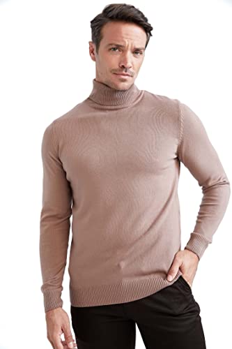 DeFacto Męski sweter z dzianiny z długim rękawem, okrągły dekolt, slim fit dla mężczyzn, topy (różowy, L), rose, L