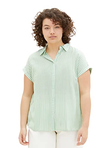 TOM TAILOR Damski Bluzka 1035966, 31202 - Green White Stripe Woven, 52 Duże rozmiary