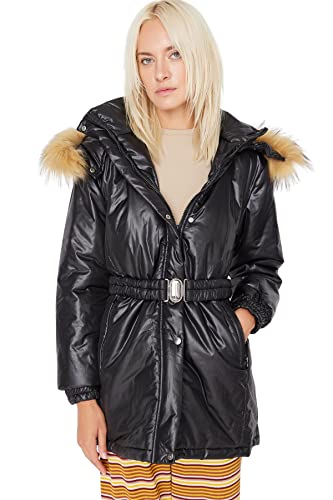 Trendyol Damska bluza z kapturem, zwykła, kurtka zimowa, płaszcz, czarny, S, Czarny