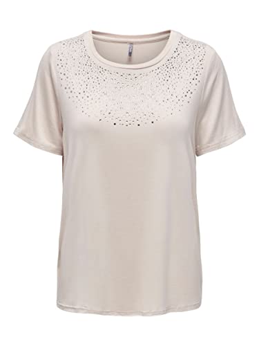 ONLY T-shirt damski z brokatem, Kamie? Pumeksowy, L