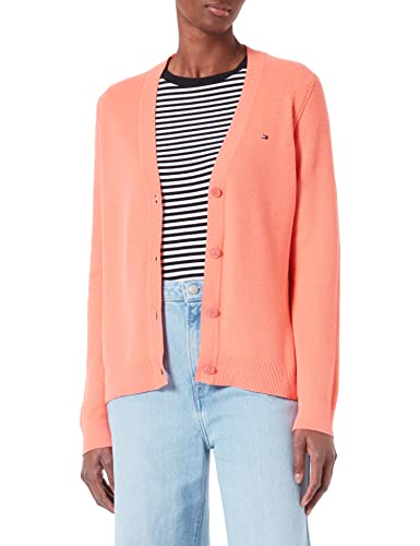 Tommy Hilfiger Damski sweter Org Co Texture V-nk kardigan, Koralowy kwiat, S