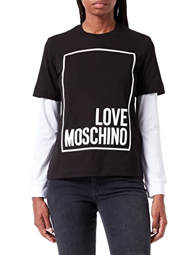 Love Moschino Damska koszulka o regularnym kroju z długim rękawem z logo Box Design, czarny biały, 42