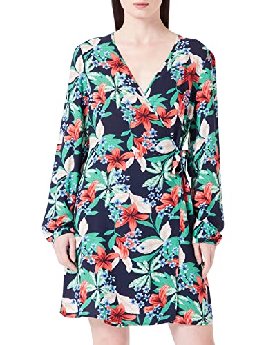 ONLY Women's Onlnova Life L/S TIA WRAP Dress AOP PTM sukienka, Tigerlily/ 353 Calypso, L, Tigerlily/ 353 Calypso, L