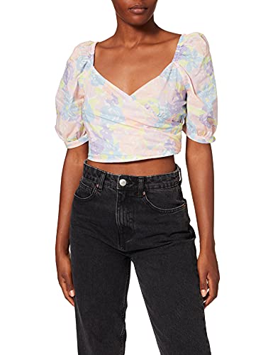 NA-KD Puff Sleeve Wrap Bluzka Damska, Wielokolorowy (Flower Print), 38