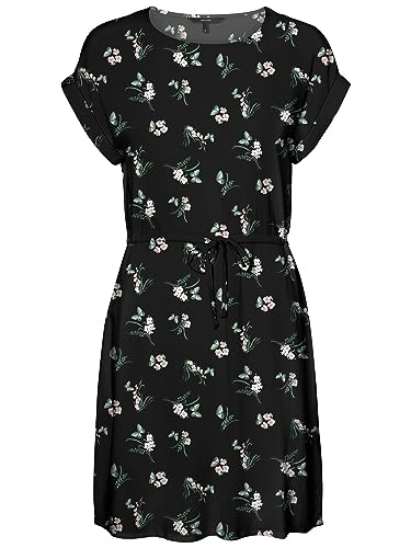 Bestseller A/S Damska sukienka VMEASY Joy S/S TIE Short Dress WVN GA, Black/AOP:Ann, S, Black/Aop:ann, S