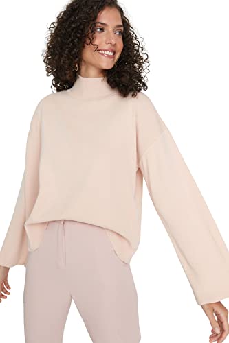 Trendyol Damska bluza z wysokim dekoltem, zwykła, różowy, L, różowy