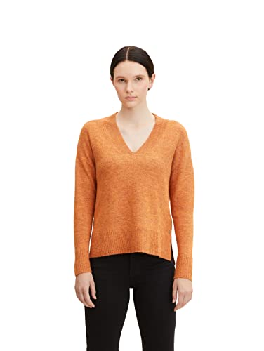 TOM TAILOR Denim Damski Sweter Basic z dekoltem w serek 1033309, 30345 - Rusty Amber Melange, S