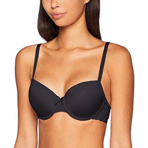 s.Oliver Damski biustonosz z gładkimi miseczkami i koronkowym obszyciem, czarny (Black 862), 75D