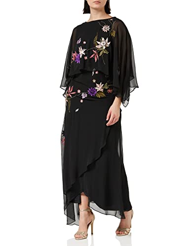 Frock and Frill Damska sukienka z haftem kwiatowym na specjalne okazje, Czarny, 40