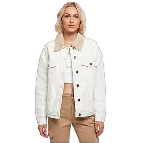 Urban Classics Ladies Oversized Sherpa Denim Jacket, modna damska kurtka dżinsowa oversize, dostępna w wielu kolorach, rozmiarach XS-5XL, Offwhite Raw, 3XL