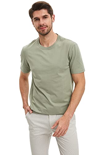 DeFacto T-shirt męski z krótkim rękawem – basic, okrągły dekolt, koszulka dla mężczyzn (zielony, XL), zielony, XL
