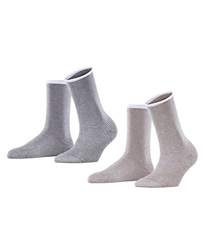 ESPRIT Damskie skarpety Allover Stripe 2-pak bawełna biologiczna wzmocnione skarpety męskie ze wzorem, oddychające w paski, cienkie w 2 pary, wielokolorowe (asortyment 0080), 39-42 (2 sztuki)