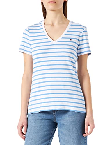 Tommy Hilfiger Damska koszulka Slim Stripe V-nk Top Ss, Breton Stp/Biały Hydr Niebieski, XS