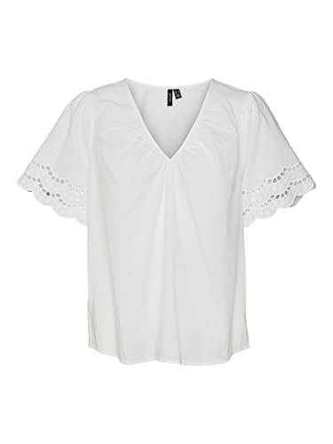 VERO MODA Women's VMSIV SS V-Neck TOP WVN BTQ bluzka, śnieżnobiała, S, Snow White, S