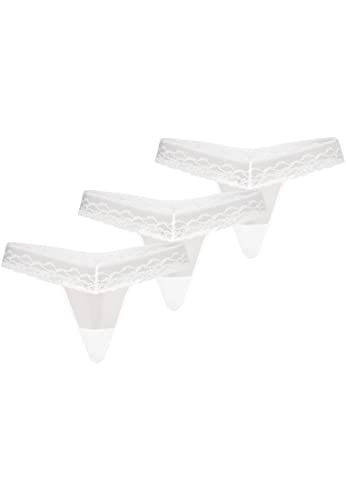 Teyli Damskie stringi tanga z siatki z koronką, 3 sztuki w opakowaniu, biały, XL