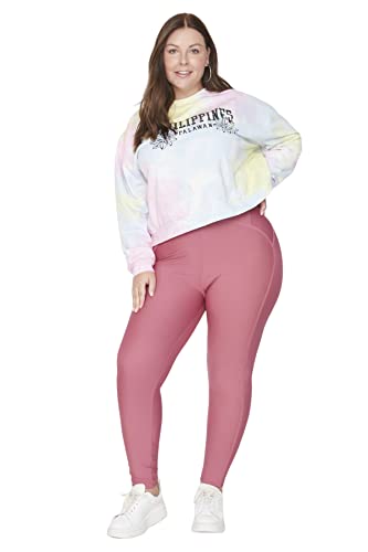 Trendyol Damskie legginsy sportowe plus size z wysokim stanem plus size, Suszona róża, 4XL-Plus