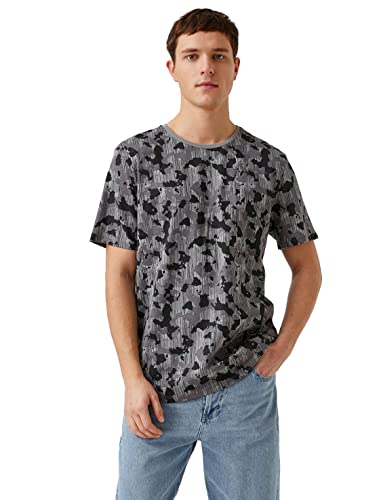 Koton Męski t-shirt z wzorem kamuflażu, Szary wzór (49u), S