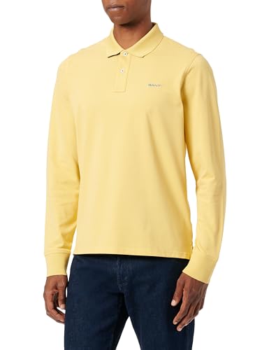 GANT Męska koszulka polo REG Contrast Pique LS Rugger, żółta (Parchment Yellow), standardowa, Żółty, L