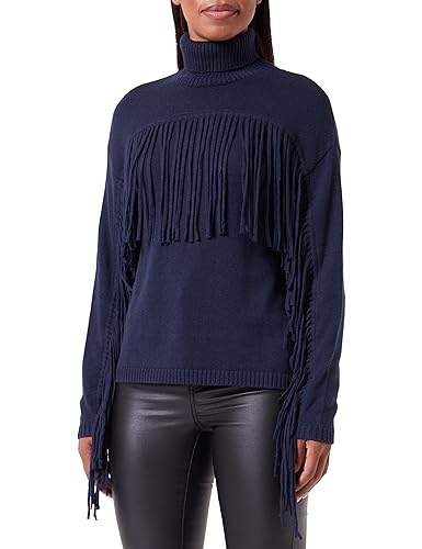 Replay Damski sweter z golfem z frędzlami, 908 Dark Blue, XS