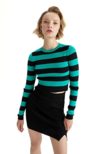 DeFacto Sweter normalny krój dla kobiet - sweter z golfem na topy damski (zielony, XL), zielony, XL
