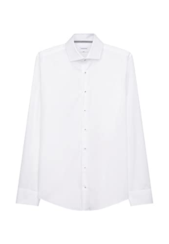 Seidensticker Męska koszula biznesowa Slim Fit – bez prasowania wąska koszula z kołnierzem kent – długa, biały, 45