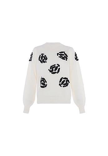 faina Damski sweter kwiatowy dzianinowy okrągły dekolt dzianina wełna biały rozmiar M/L, biały (wollweiss), M