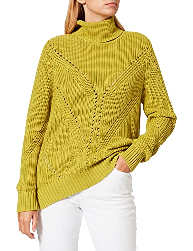 Taifun Damski sweter z golfem z certyfikowanej bawełny GOTS, długi rękaw, sweter z długim rękawem, okrągły dekolt, jednokolorowy, Wood Pecker Green, 40