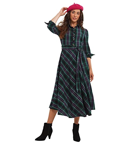 Joe Browns Damska sukienka retro z długim rękawem z kołnierzykiem w kratkę na co dzień, Multi, 8, multi, 34