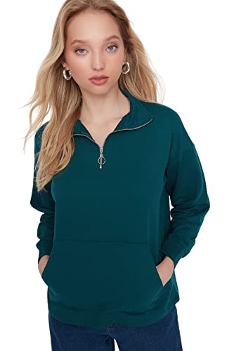 Trendyol Damska bluza polo, zwykła, regularna, turkusowa, S, Niebieskozielony
