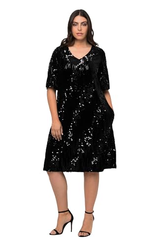 Ulla Popken Damska aksamitna sukienka z cekinami, czarny, 46/48/Große n