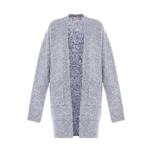 Jalene Damski modny długi kardigan w paski, nylon, szary, melanż, rozmiar XL/XXL, szary melanż, XL