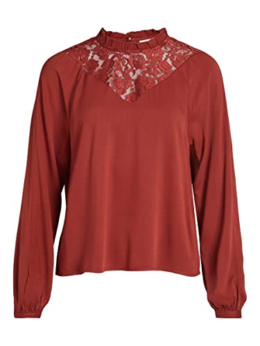 Vila Damska bluzka Visuvita L/S Lace Top/Su-Noos, Fired Brick, 34
