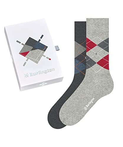 Burlington Mężczyźni Skarpety Basic Gift Box M SO Bawełna z wzorem 2 Pak, Wielokolorowy (Sortiment 0070), 40-46