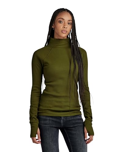 G-STAR RAW Damski Slim Rib Mock Top, zielony (dark olive D23339-D289-C744), L, Zielony (Dark Olive D23339-d289-c744), L