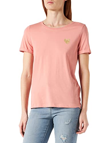 ONLY Onlkita S/S Logo Top Noos T-shirt damski, Rozeta/nadruk: złote błyszczące serce, M