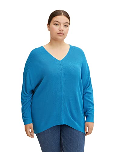 TOM TAILOR Damski Plussize sweter z rękawami nietoperza 1034675, 30095 - Sublime Teal Blue, 52 Duże rozmiary