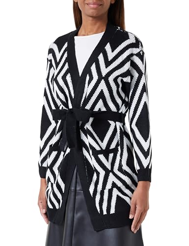 NALLY Damski kardigan 19019438-NA02, czarny wełniany biały, XL/XXL, czarny wełniany biały, XL-XXL