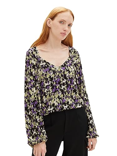 TOM TAILOR Dżinsowa damska bluzka T-shirt ze wzorem, 32418-nadruk w liliowo-zielone kwiaty, S