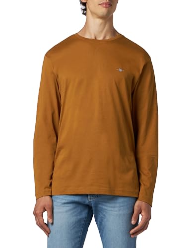 GANT Męski t-shirt REG Shield LS, ciepły brązowy, standardowy, ciepły brąz, XXL