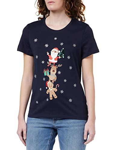 ONLY Women's ONLXMAS YRSA Christmas REG S/S TOP JRS Shirt, Night Sky/Print:Friends, L (3 sztuki)