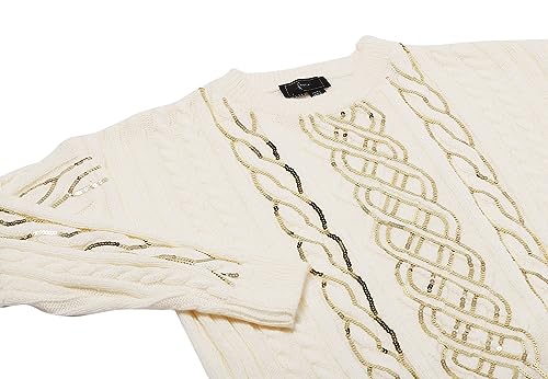 faina Damski sweter z dzianiny z cekinowym łańcuszkiem i wzorem warkoczowym Wełna BIAŁA rozmiar XS/S, biały (wollweiss), XL