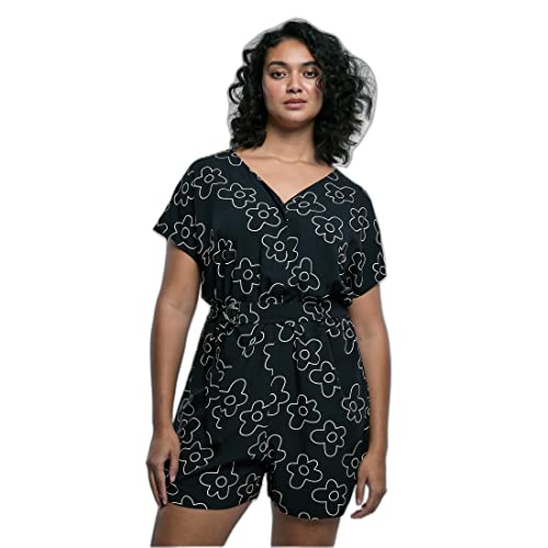 Urban Classics Kostiumy damskie, szorty i krótkie rękawy, kombinezon wiskozowy z wbudowanym paskiem, różne odmiany kolorów i rozmiary XS - XL, Czarny, 4XL EU