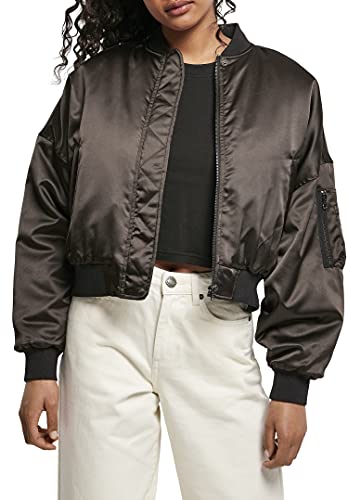 Urban Classics Damska kurtka bomberka, krótka, błyszcząca, satynowa, z kieszenią na ramię, krój oversize, rozmiar XS do 5XL, czarny, XXL