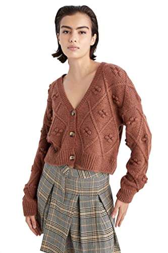 DeFacto Kardigan normalny krój dla kobiet kardigan na topy damski (LT.Brown, XL), brązowy, XL