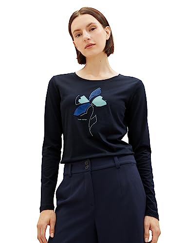 TOM TAILOR Damska koszulka z długim rękawem z nadrukiem, 10668-sky Captain Blue, XXL
