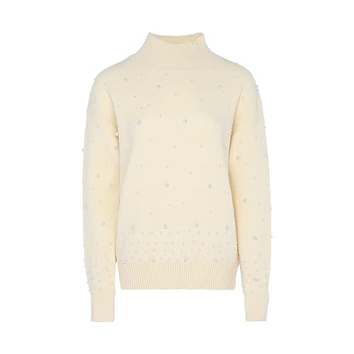 faina Damski sweter z cekinami, elegancki sweter akryl Wełna biała rozmiar M/L, biały (wollweiss), M
