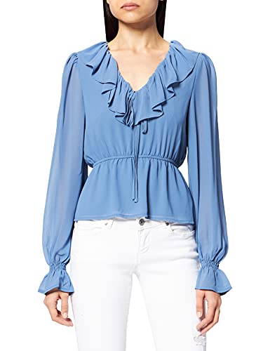 NA-KD Frill V-Neck Chiffon Blouse Koszula damska, niebieski, 40