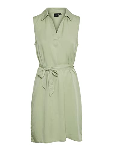 VERO MODA Sukienka damska Vmharper Sl Collar Tie Belt Abk Dress, Reseda, L